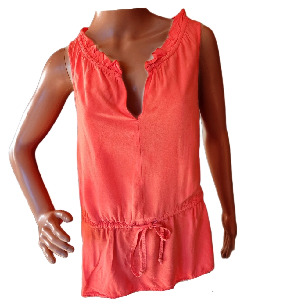 Vintage 90s Coral Mossimo V Neck Sleevless Tie Waist Blouse Size S